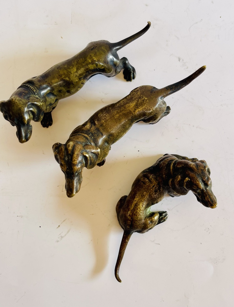 Ensemble de trois bassets en bronze de vienne -photo-3